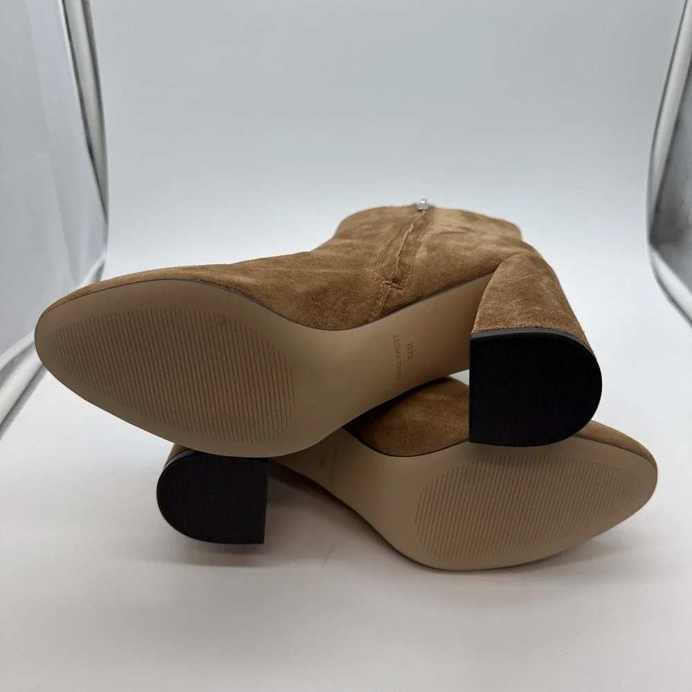 Nine West Wynast Tan Suede Ankle Boot Woman's SZ 8.5M Side Zip Block 4